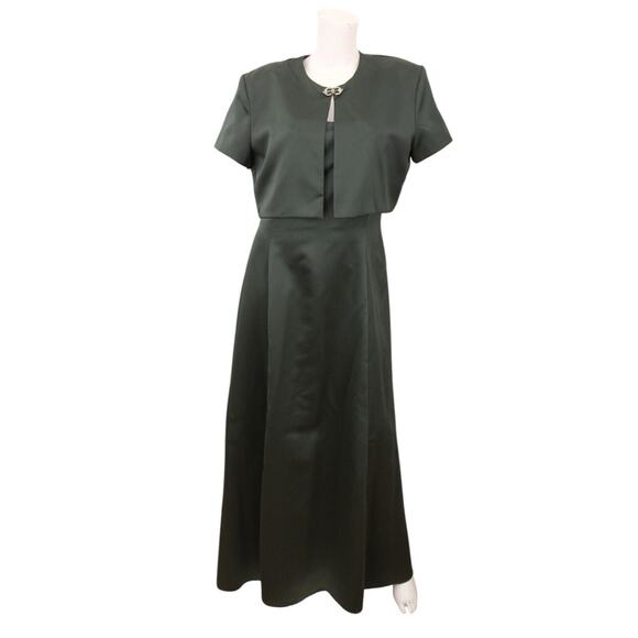 Vintage Scott McClintock Green Satin Gown & Jacket Holiday Occasion 16 - Picture 1 of 8